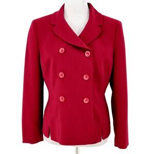 Le Suit Jacket Petites 8P Raspberry Pink Crepe Lined Double Breasted Career